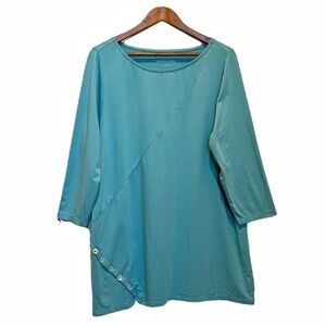 Soft Surroundings Top Blue Side Buttons Size 1X Cotton Modal Blend
